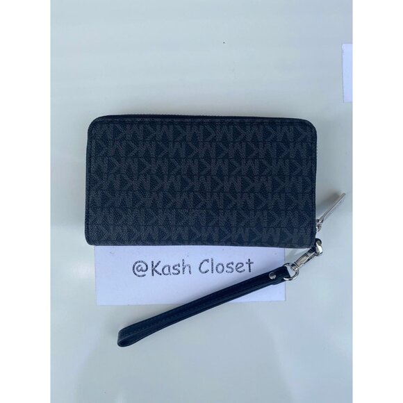 Michael Kors wristlet large phone case wallet jet set travel MK signature black - Picture 2 of 6